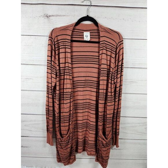 ✨ BILLABONG ✨ Long Open Front Striped Cardigan - [Large, Brown/Black] - Picture 1 of 11